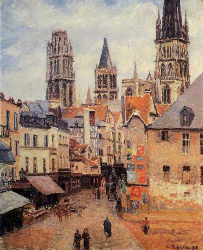 Rue de l'epicerie at Rouen, on a Grey Morning - Camille Pissarro Paintings